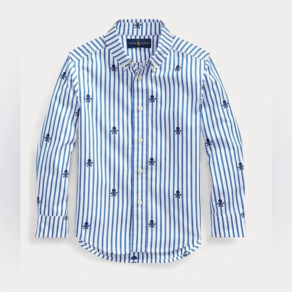 Ralph Lauren Kids White and Blue Striped Button Down Shirt